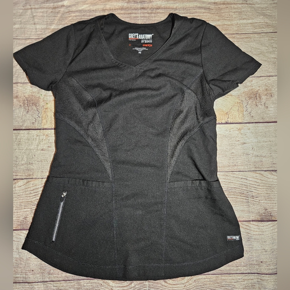 Grey's Anatomy by Barco black spandex stretch scrub top
